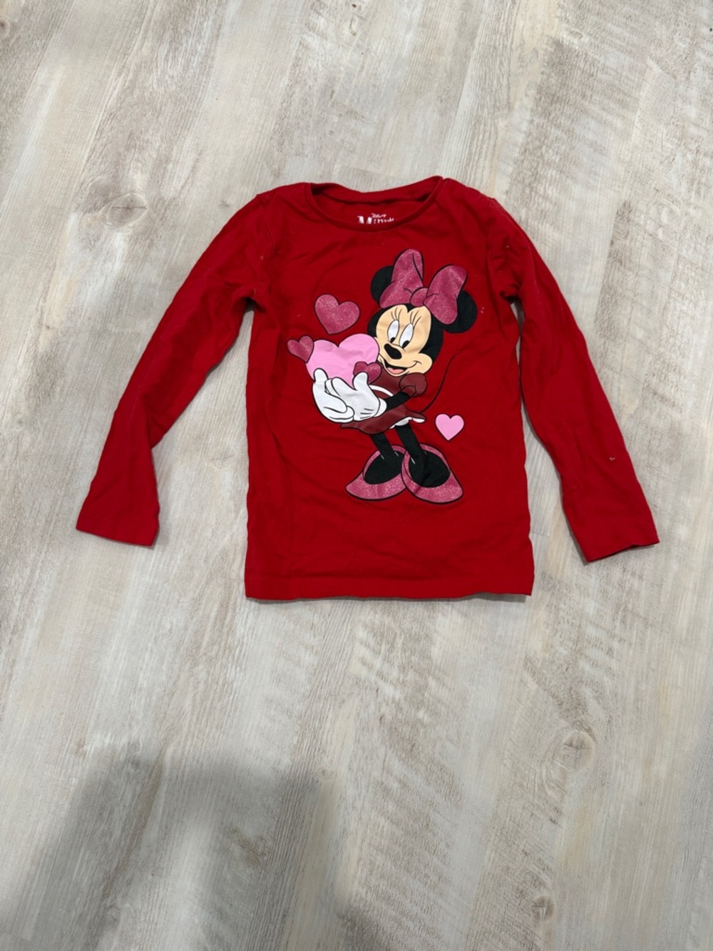 Disney Red Minnie Mouse Long Sleeve Tee with Pink Heart Accents